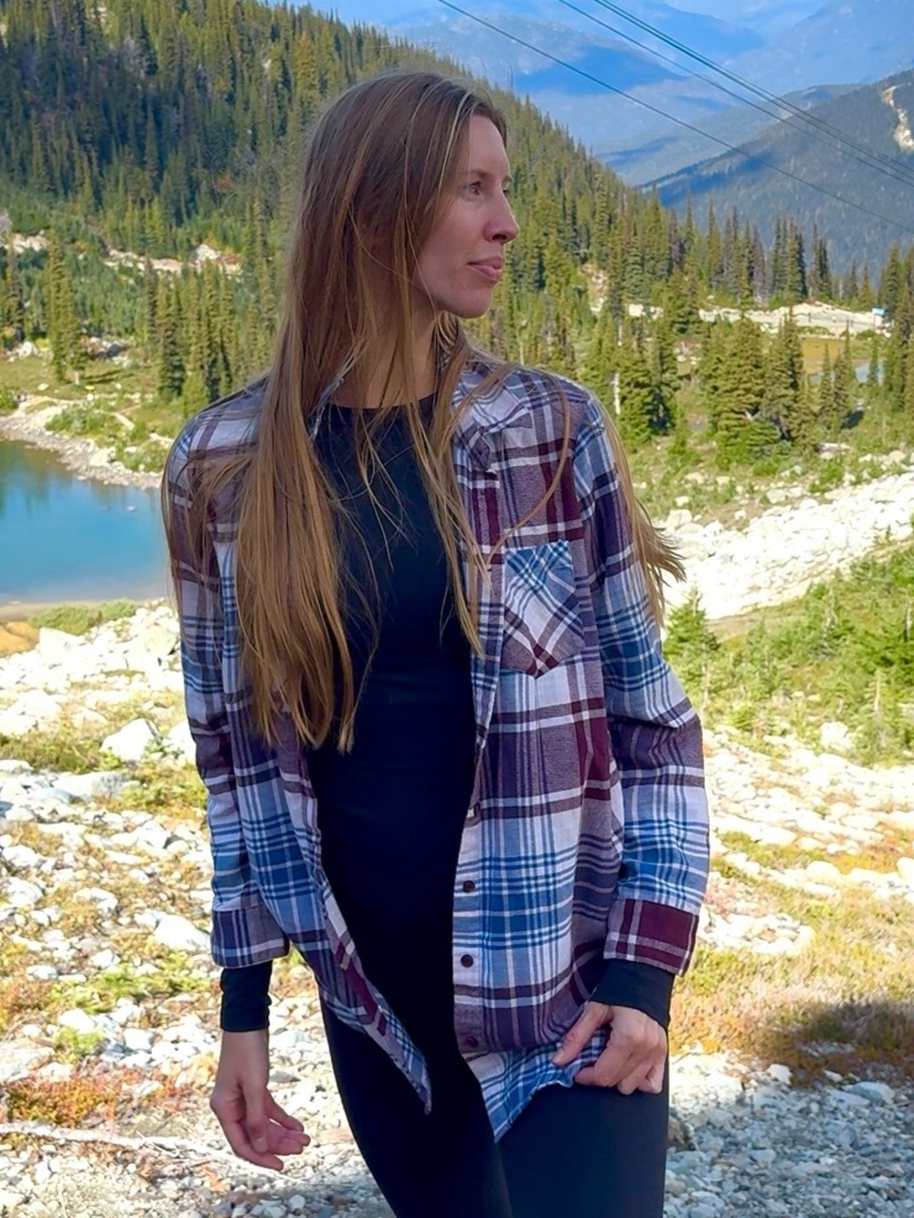 free press Plaid Button-Down Shirt in Burgundy and Blue